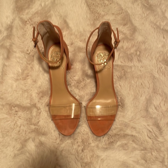 Vince Camuto ankle strap heels- pink suede with clear strap- size 7 1/2 - Picture 6 of 8